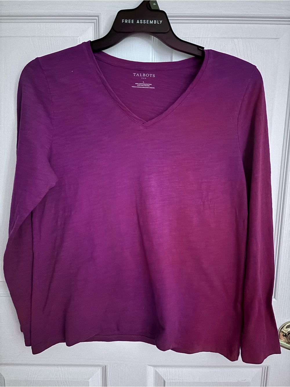 Talbots Women's Long Sleeve V-Neck Top - Deep Berry